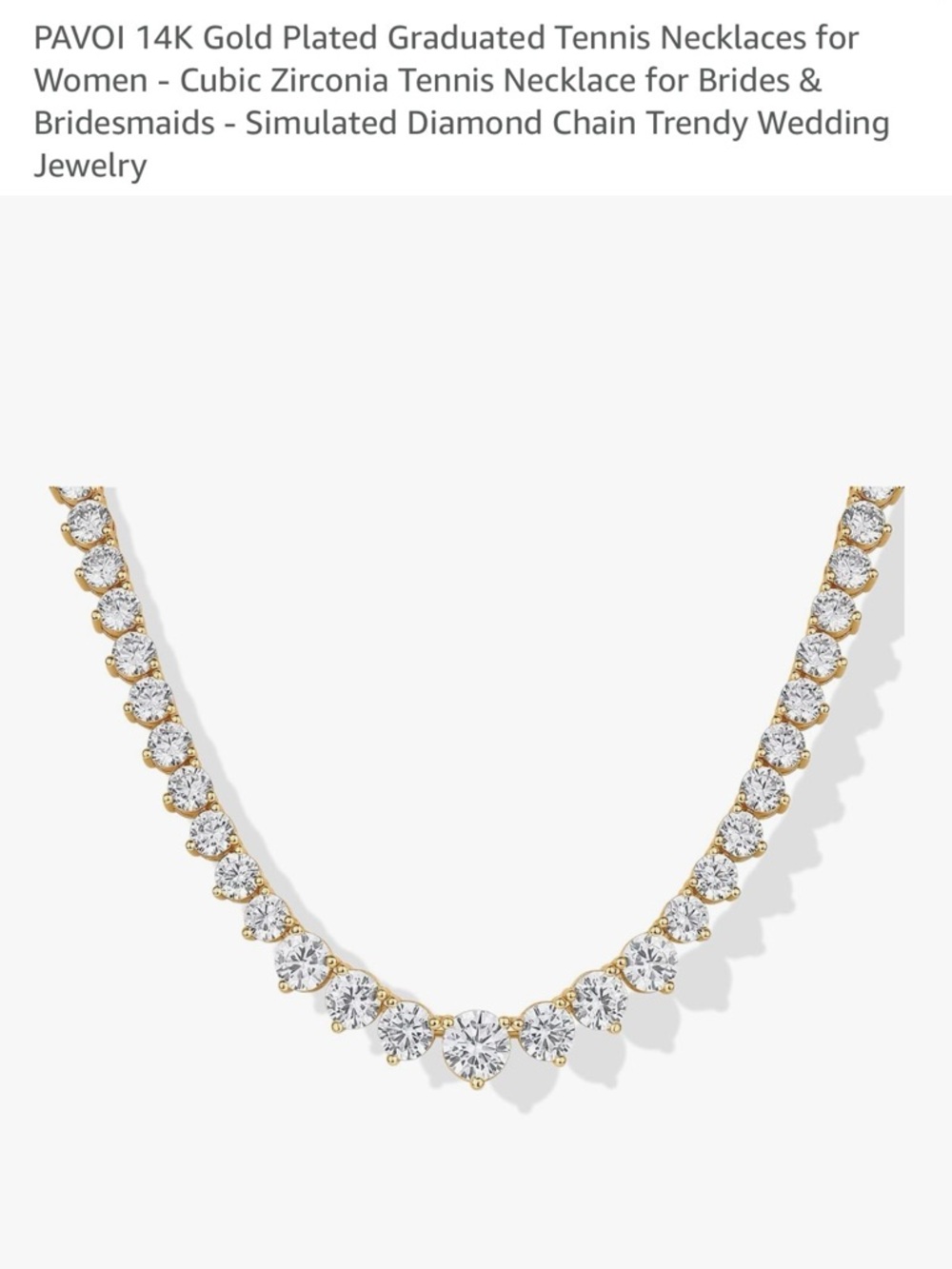 PAVOI 14K Gold Plated Graduated Tennis Necklaces Cubic Zirconia, 15" long - Picture 3 of 3